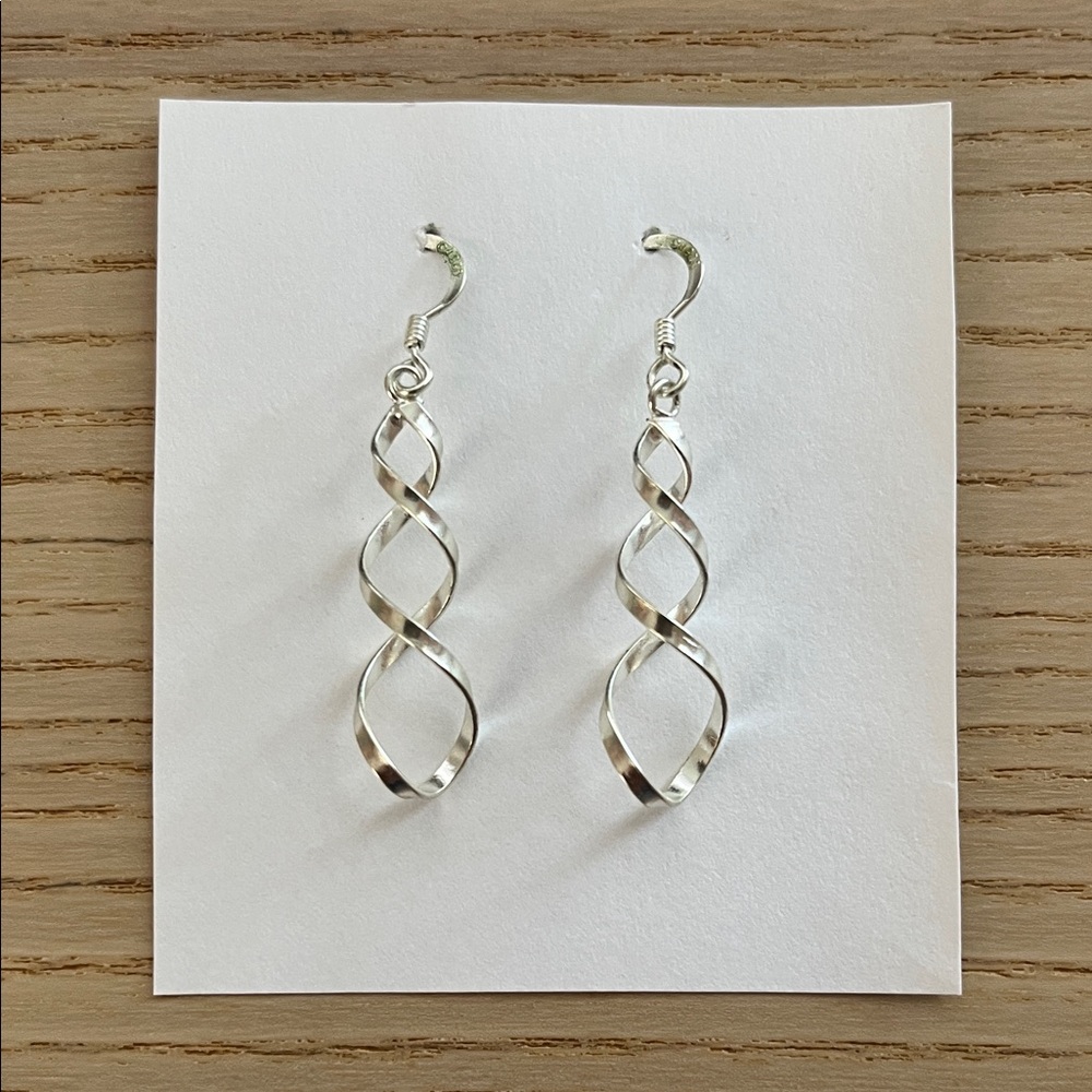 Sterling Silver Double Spiral Twist Dangly Drop Earrings